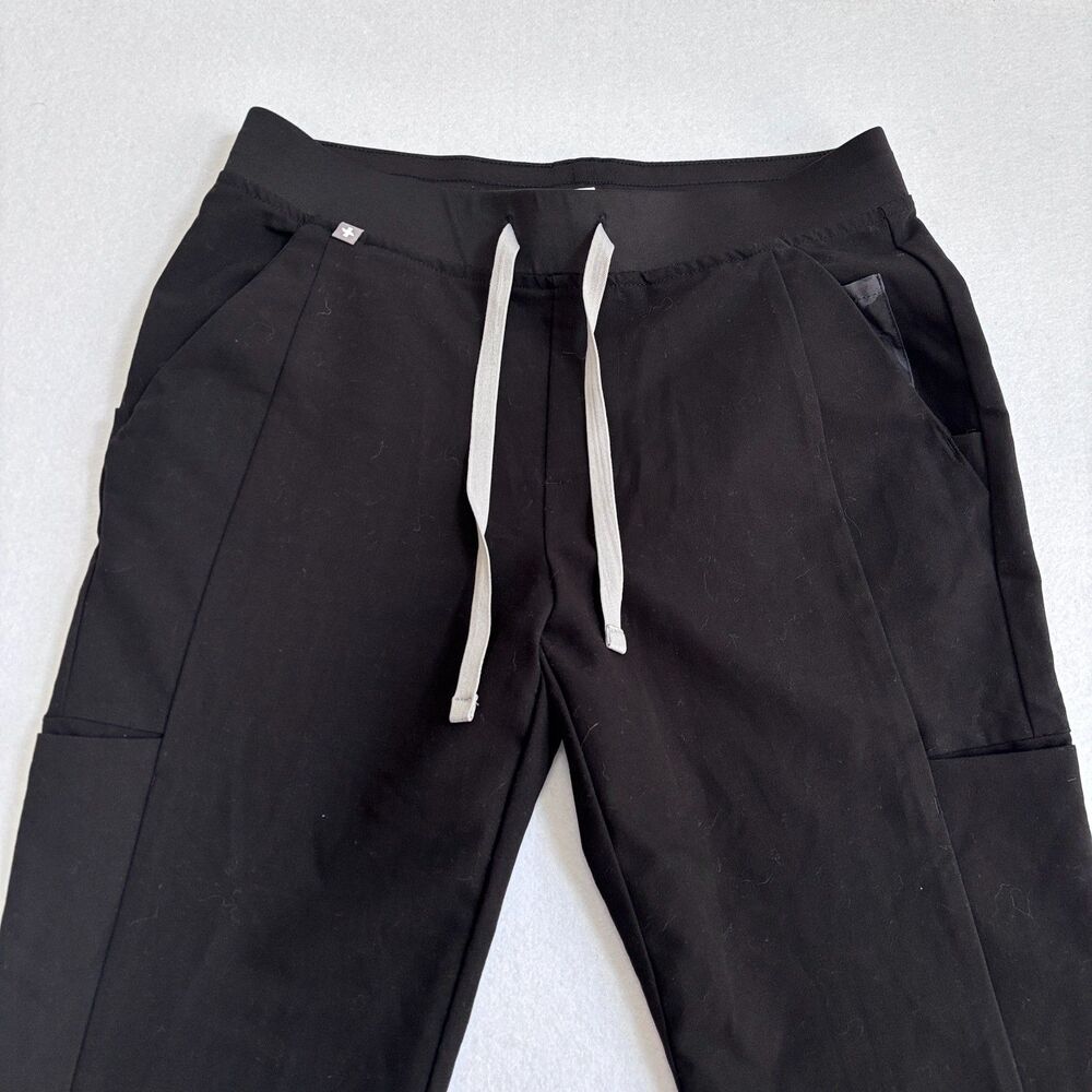Figs Straight Leg Pants in Black with White Drawstring - Picture 2 of 8